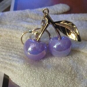 Purple Cherry Gorgeous Bag Charm Silver Leaves New